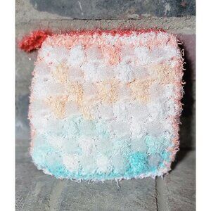 Sea foam green and coral shower scrubby